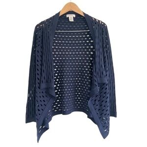 Milly Navy Pointelle Hole Silk Cardigan